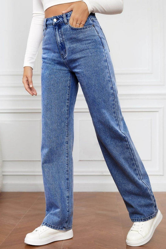 High Waist Straight Jeans - MARIGOLD