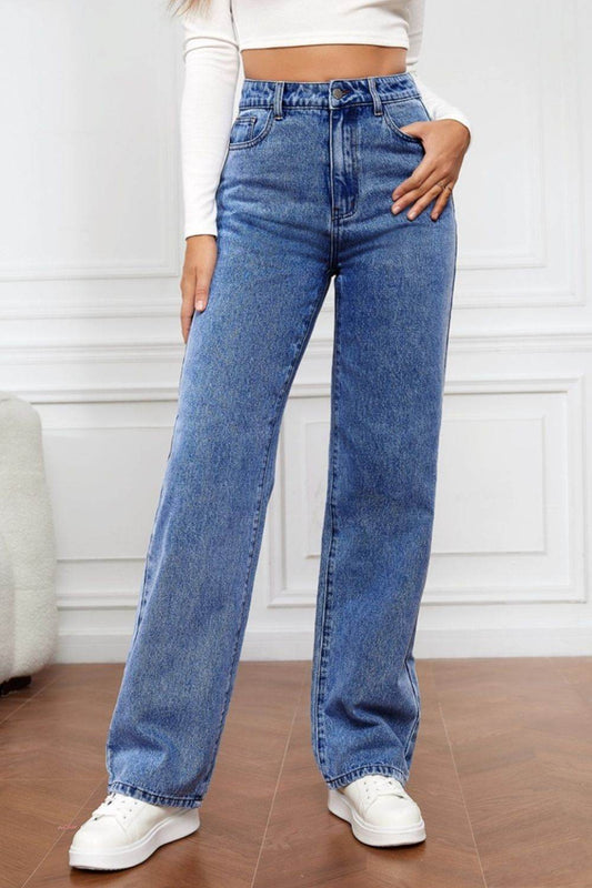 High Waist Straight Jeans - MARIGOLD