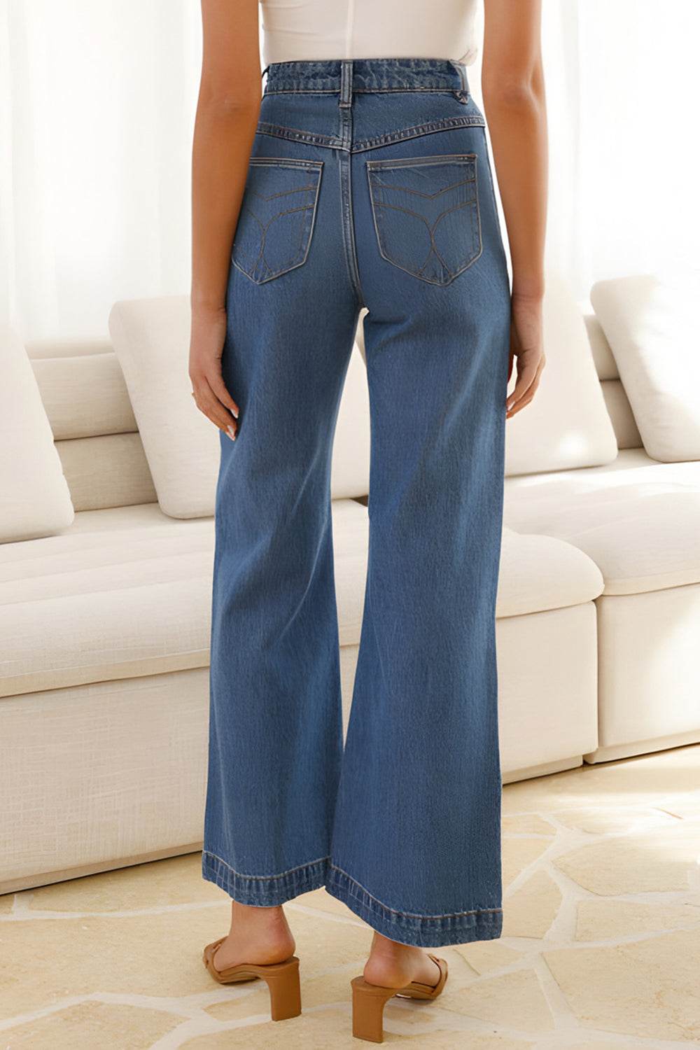 High Waist Bootcut Jeans with Pockets - MARIGOLD