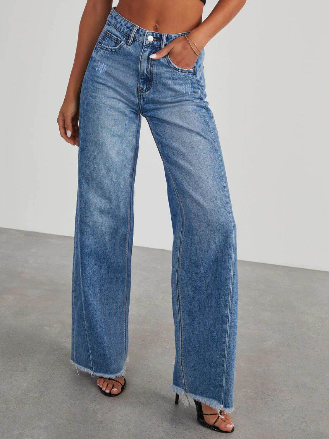 Raw Hem Wide Leg Jeans - MARIGOLD