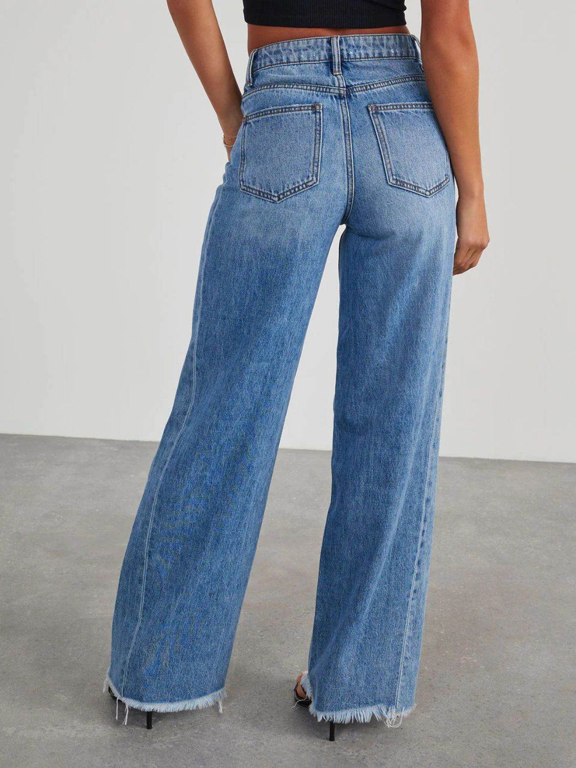 Raw Hem Wide Leg Jeans - MARIGOLD