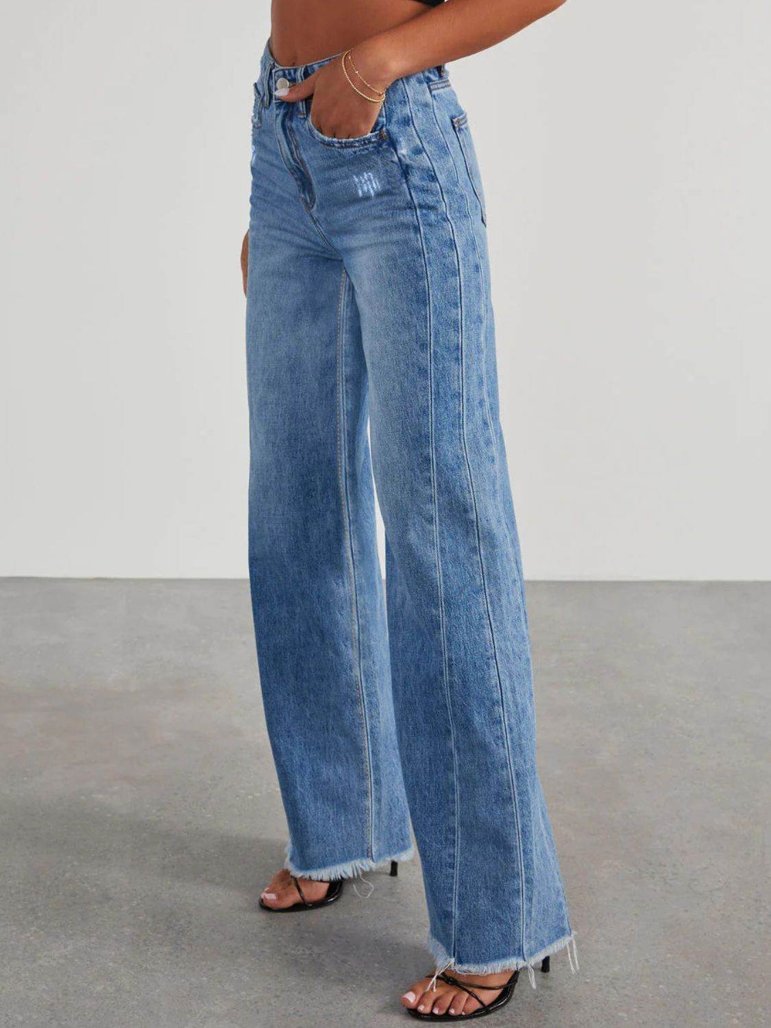 Raw Hem Wide Leg Jeans - MARIGOLD