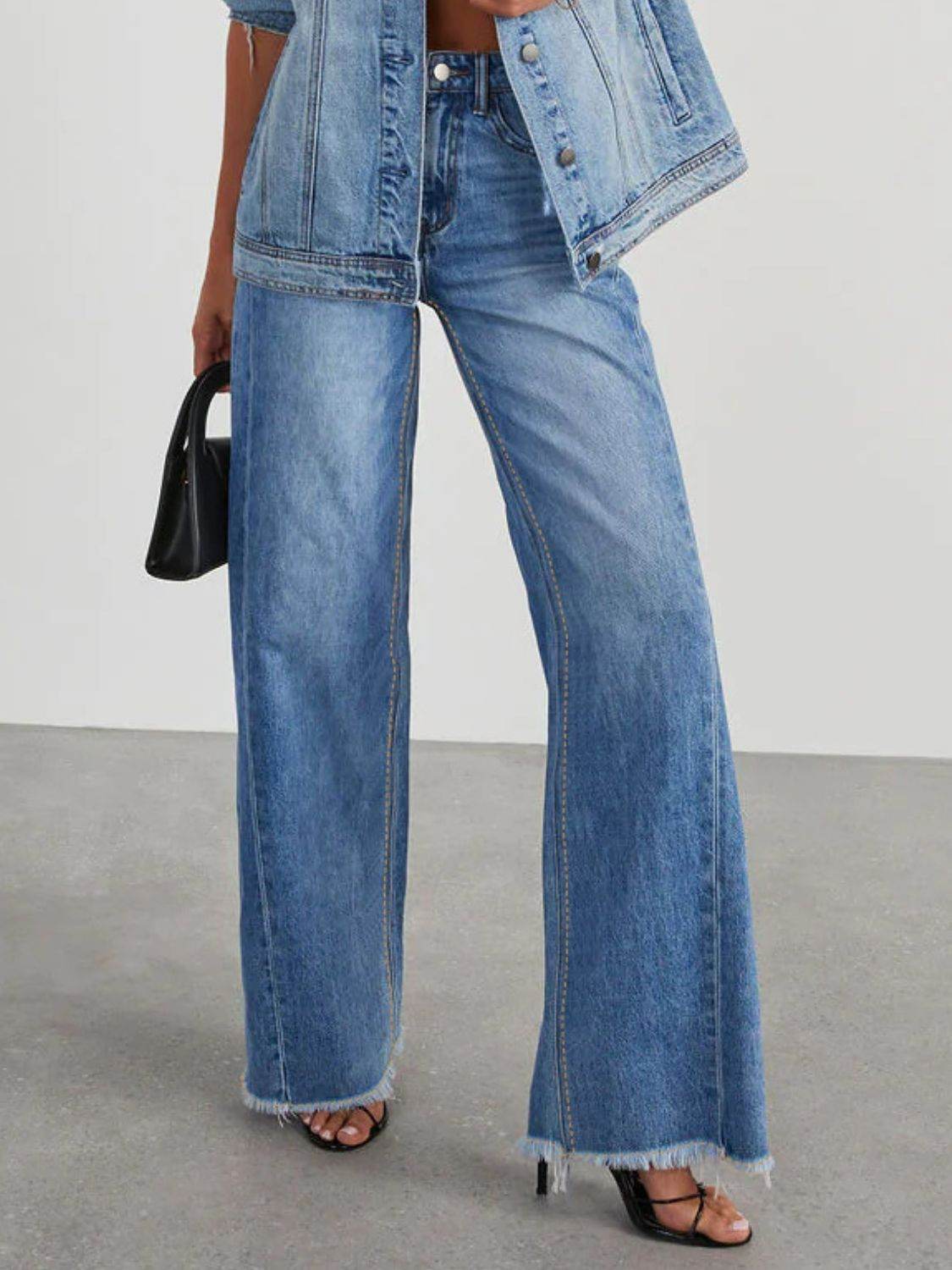 Raw Hem Wide Leg Jeans - MARIGOLD