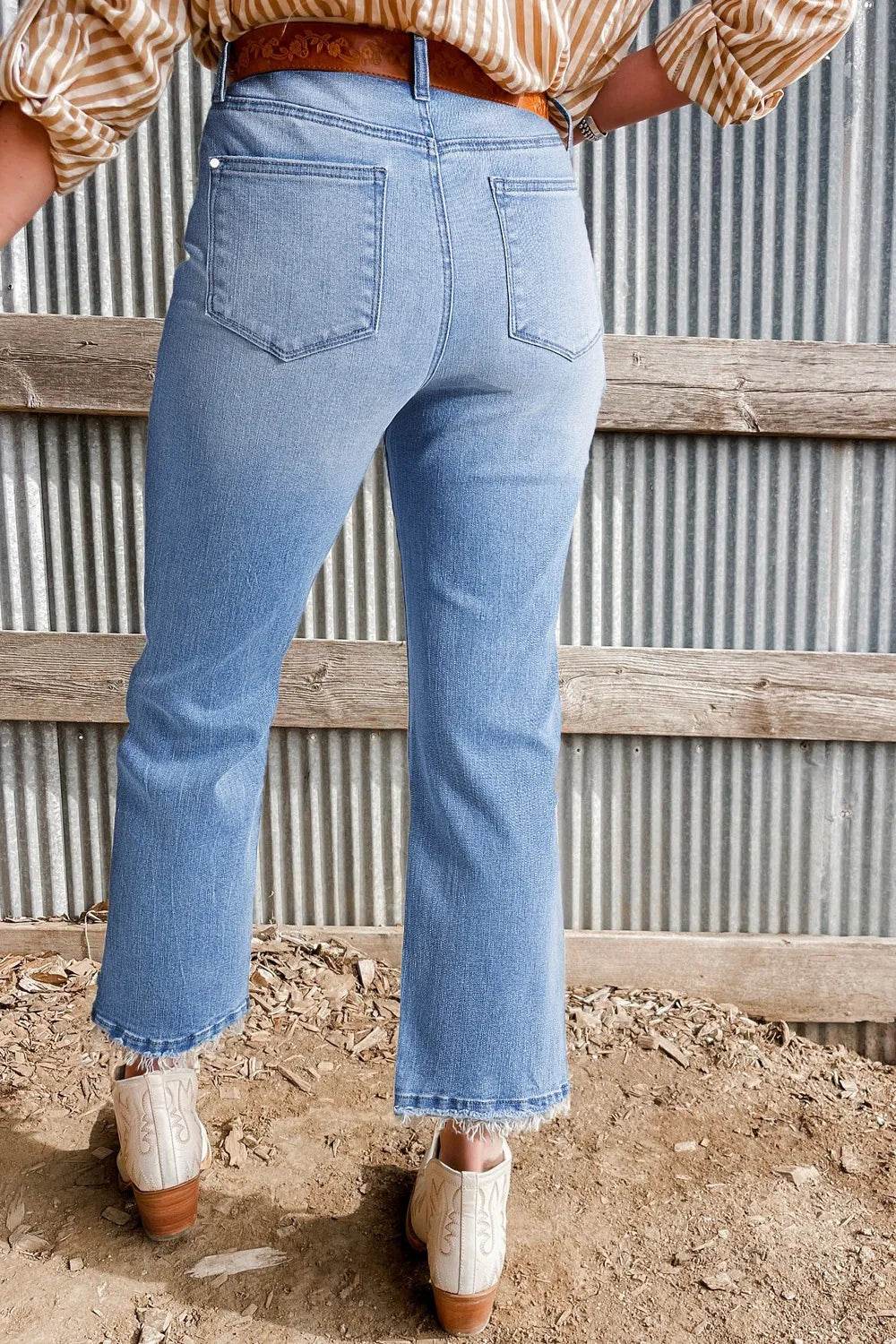 Mineral Wash Raw Hem High Waist Flared Jeans - MARIGOLD