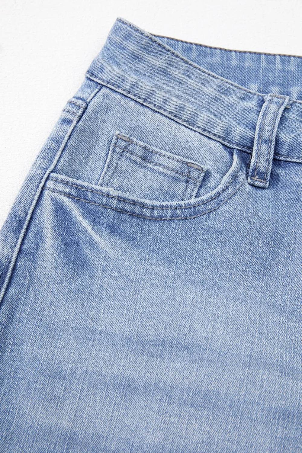 Mineral Wash Raw Hem High Waist Flared Jeans - MARIGOLD