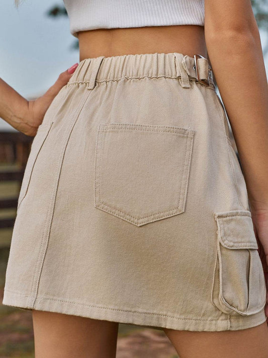 Pocketed Adjustable Waist Cargo Mini Skirt - MARIGOLD