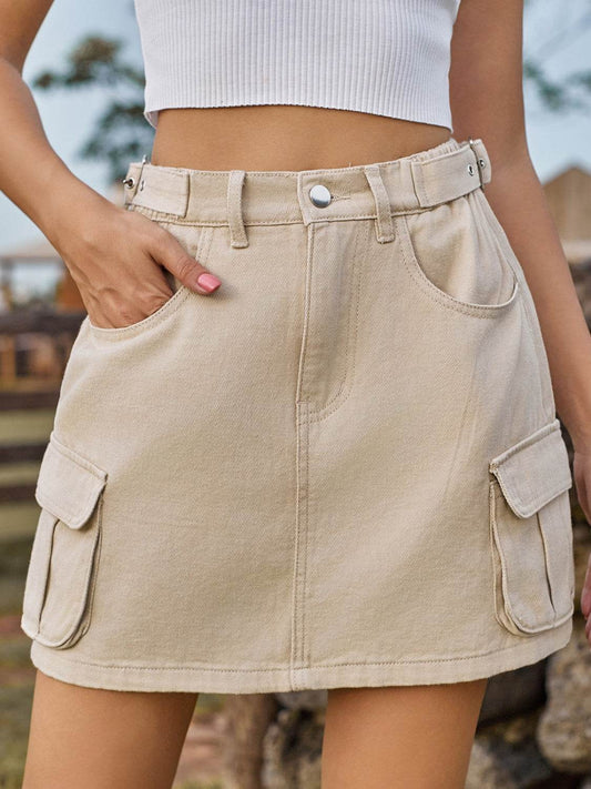 Pocketed Adjustable Waist Cargo Mini Skirt - MARIGOLD