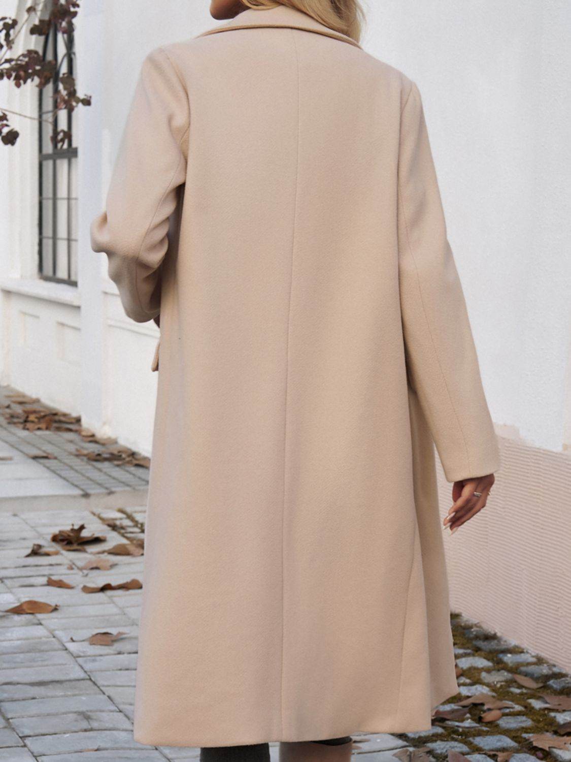 Pocketed Collared Neck Long Sleeve Coat - MARIGOLD