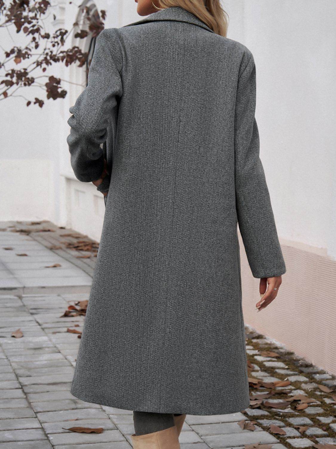 Pocketed Collared Neck Long Sleeve Coat - MARIGOLD