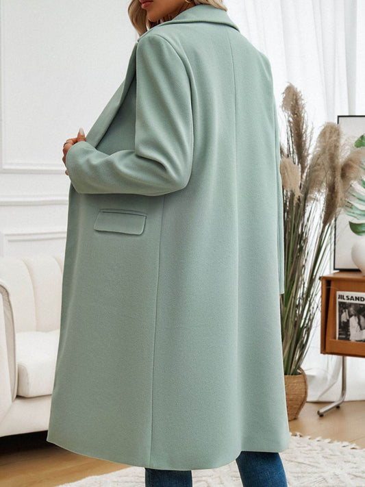 Pocketed Collared Neck Long Sleeve Coat - MARIGOLD