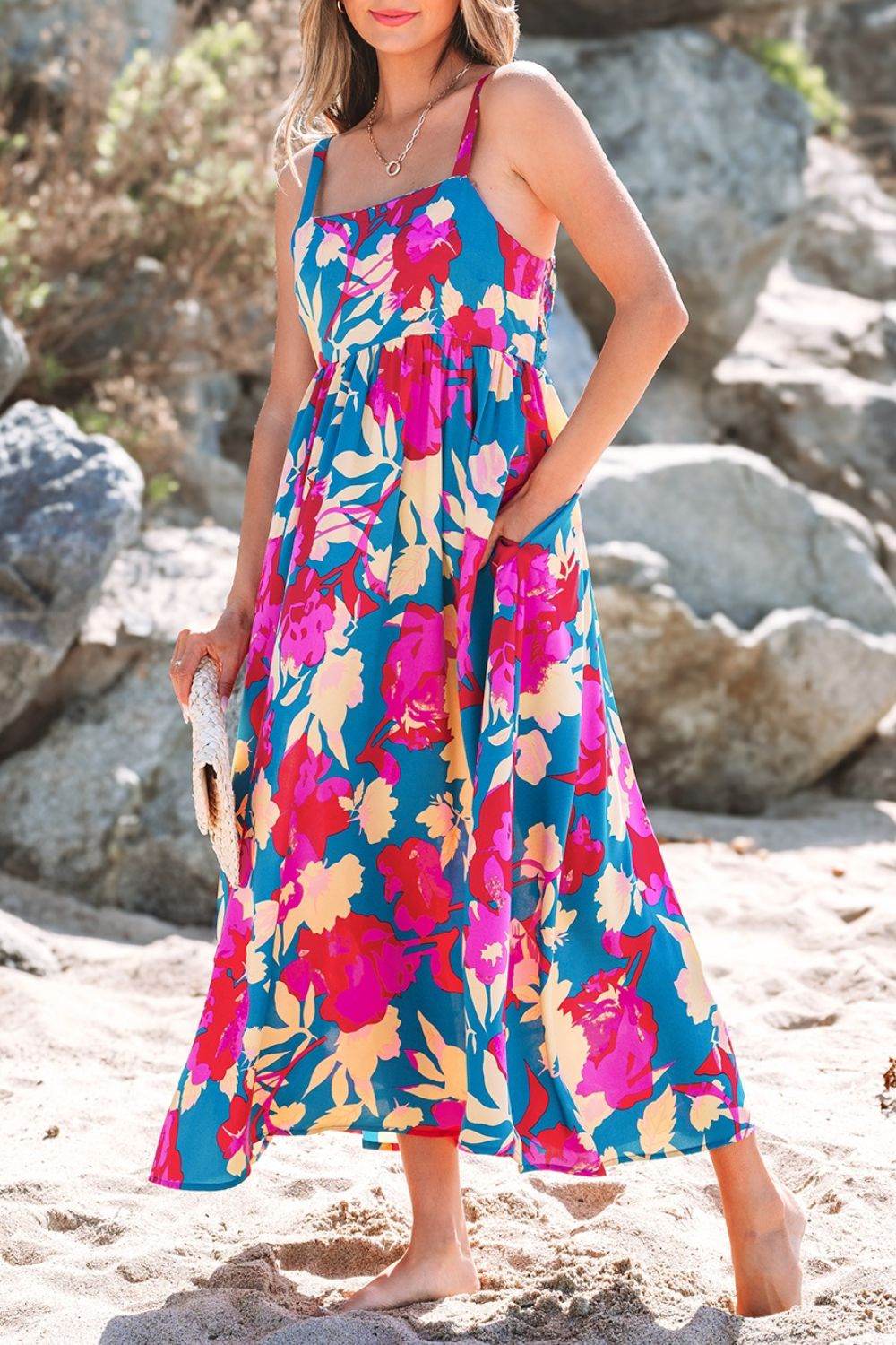 Floral Cami Maxi Dress with Pockets - MARIGOLD