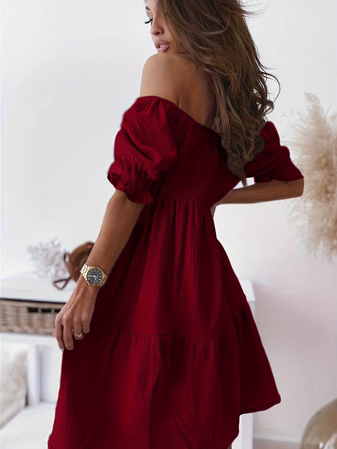 Full Size Ruffled Off-Shoulder Short Sleeve Dress - MARIGOLD