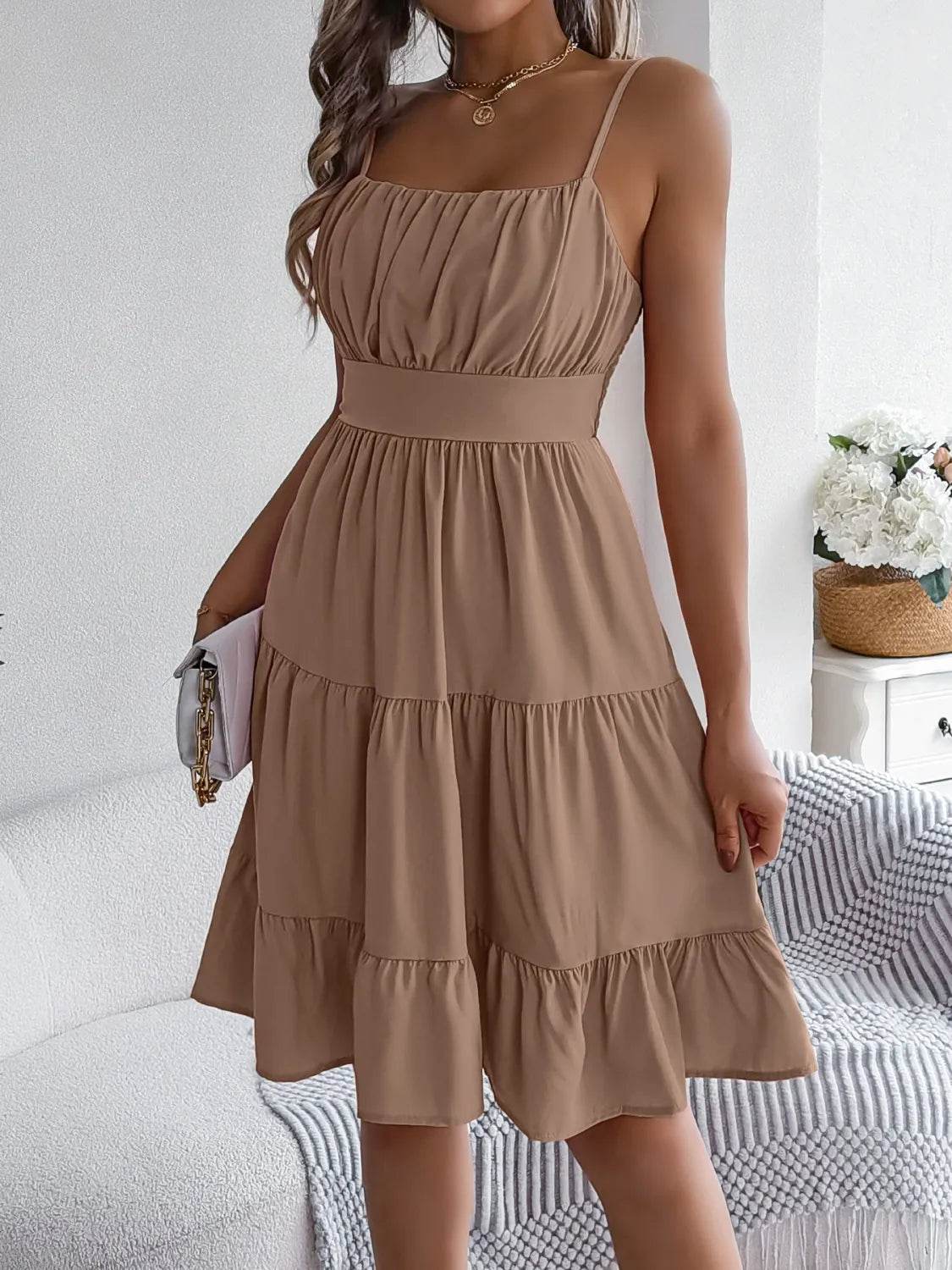 Smocked Back Tiered Cami Dress - MARIGOLD