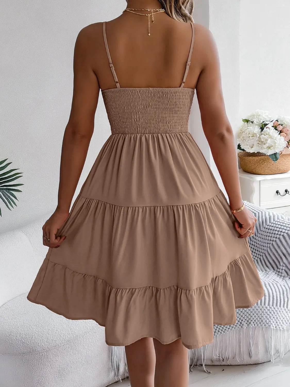 Smocked Back Tiered Cami Dress - MARIGOLD
