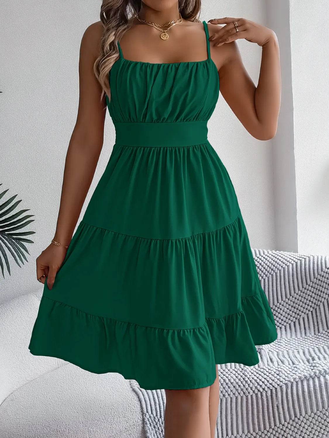 Smocked Back Tiered Cami Dress - MARIGOLD