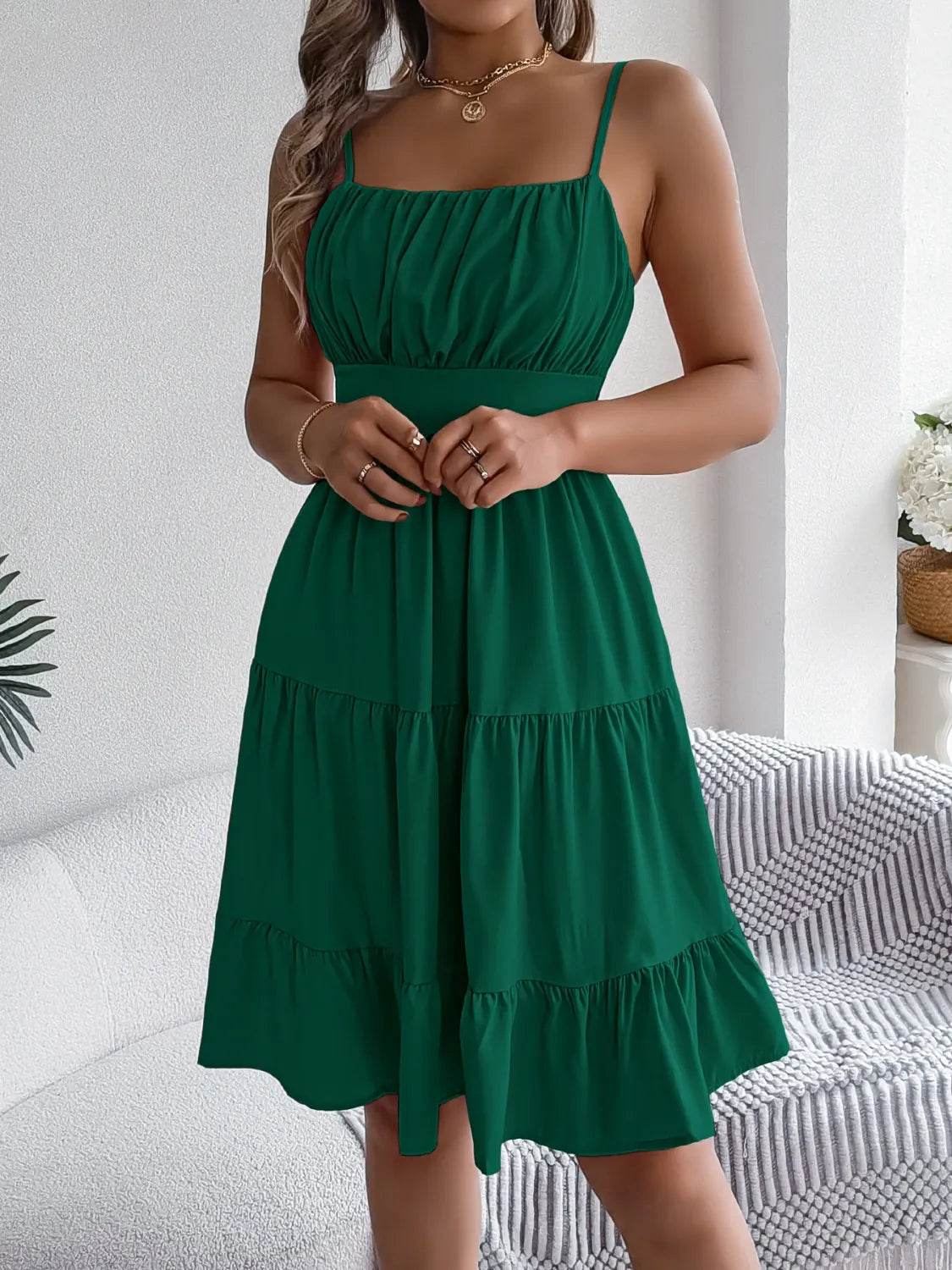 Smocked Back Tiered Cami Dress - MARIGOLD