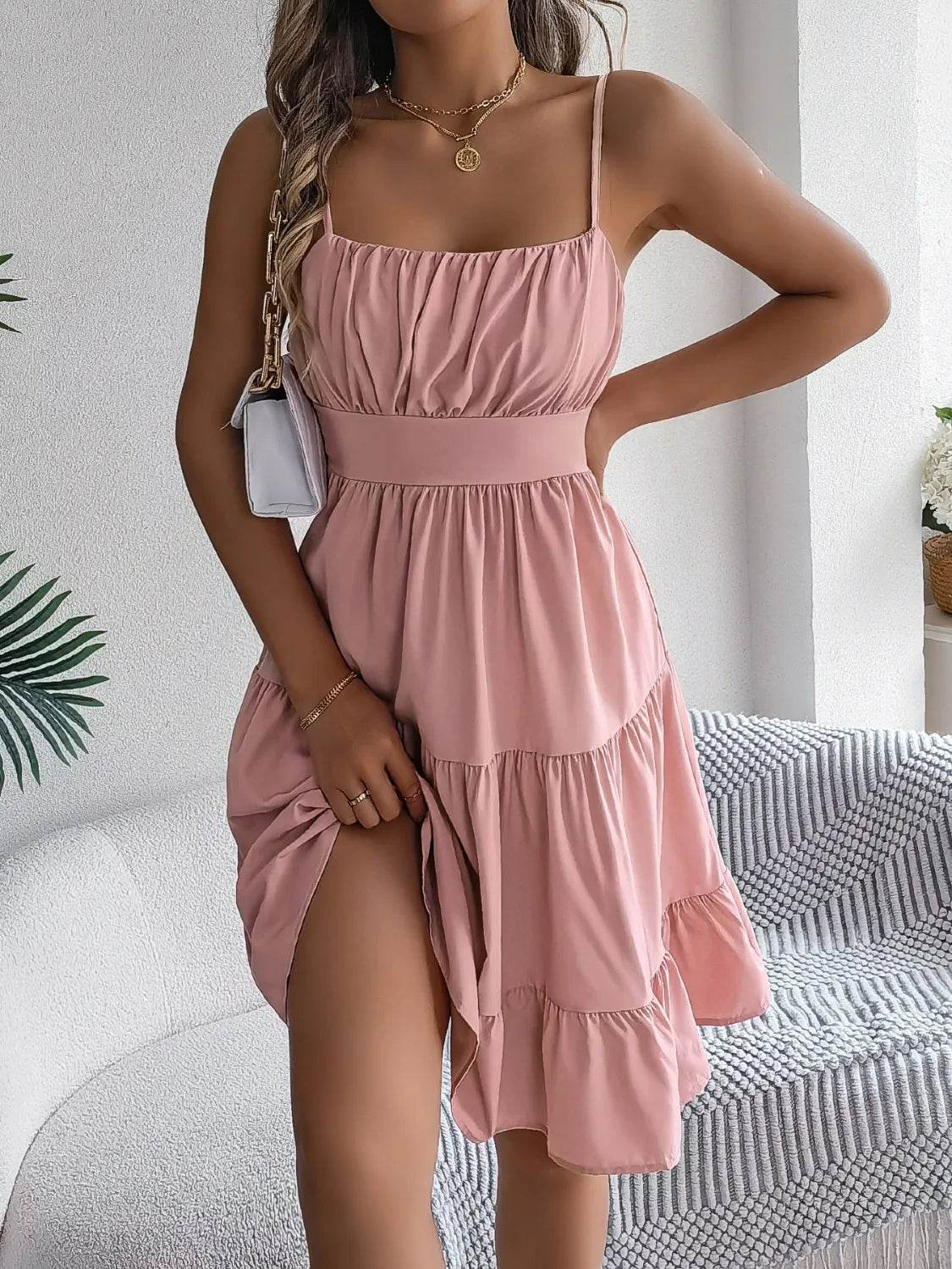 Smocked Back Tiered Cami Dress - MARIGOLD