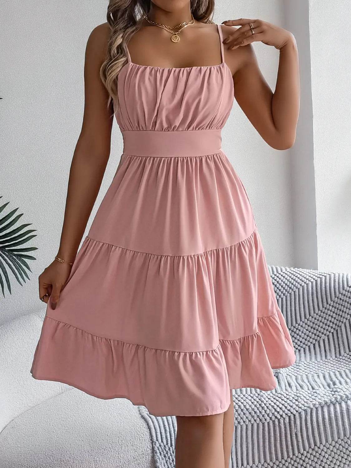 Smocked Back Tiered Cami Dress - MARIGOLD