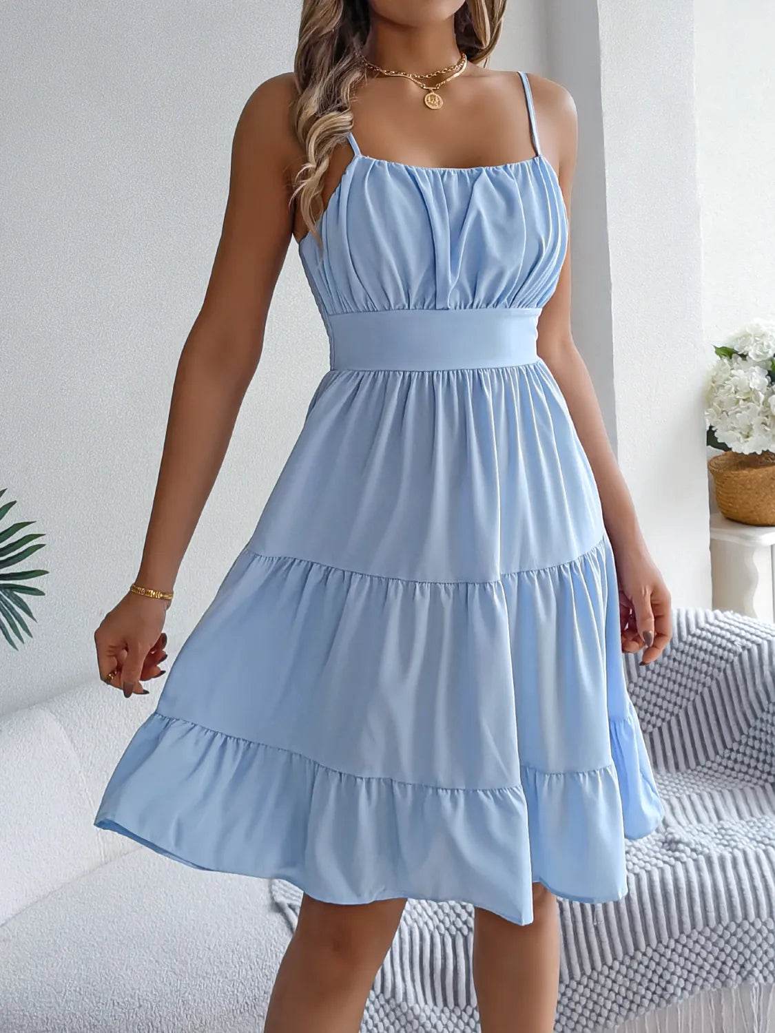 Smocked Back Tiered Cami Dress - MARIGOLD