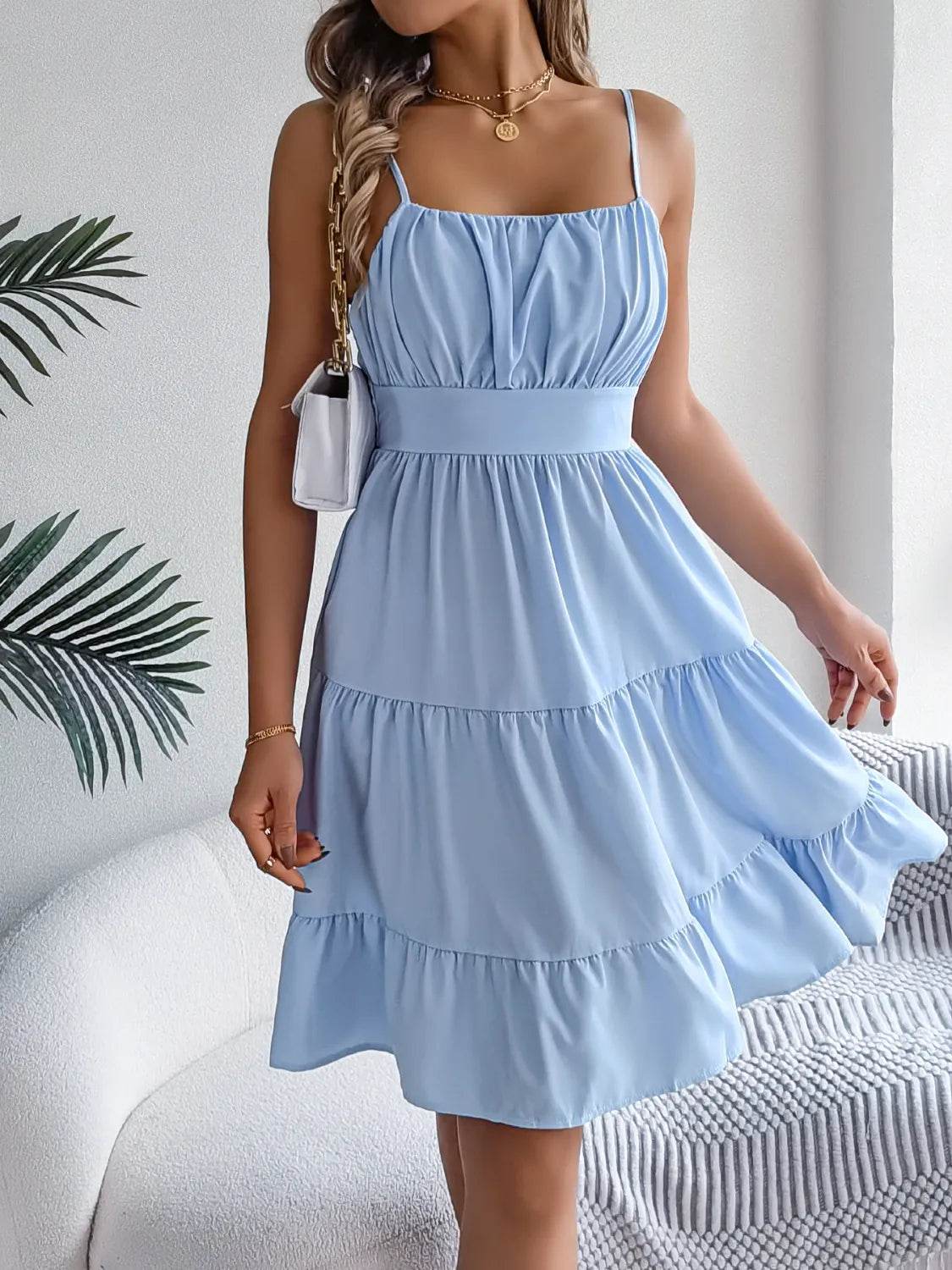Smocked Back Tiered Cami Dress - MARIGOLD