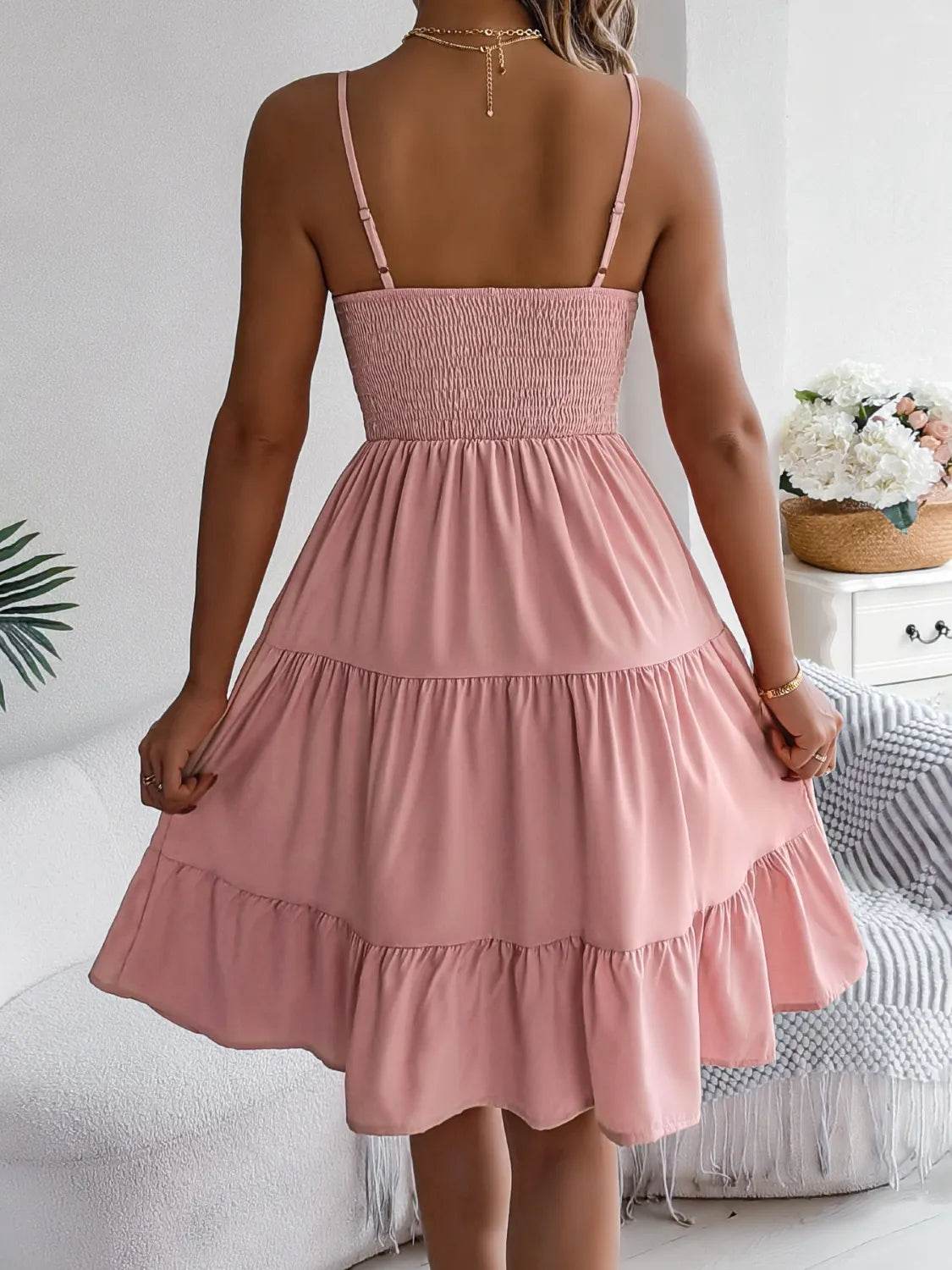 Smocked Back Tiered Cami Dress - MARIGOLD