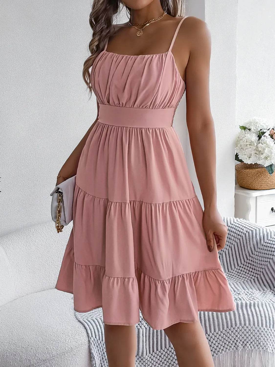 Smocked Back Tiered Cami Dress - MARIGOLD