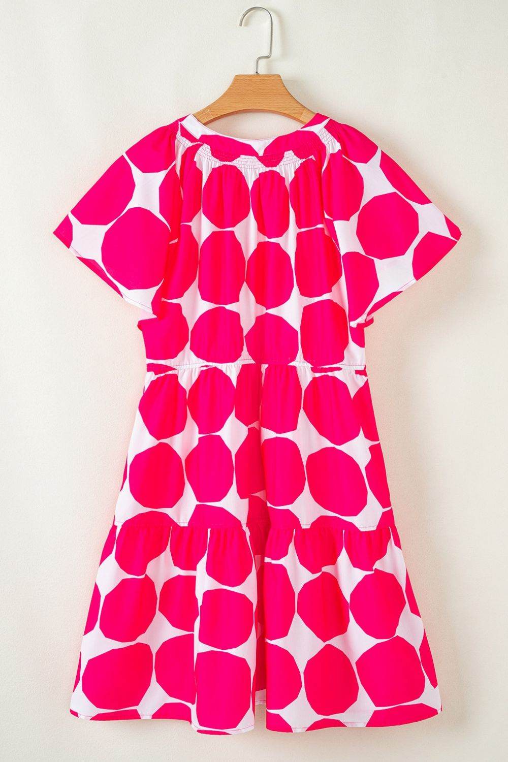 Abstract Circle Print Flutter Sleeve Dress - MARIGOLD