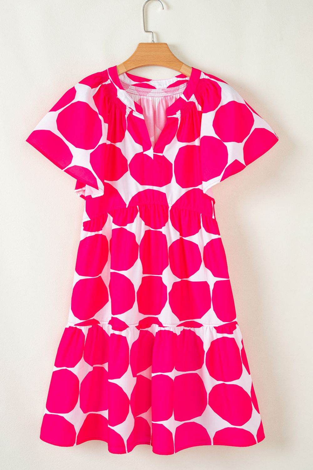 Abstract Circle Print Flutter Sleeve Dress - MARIGOLD