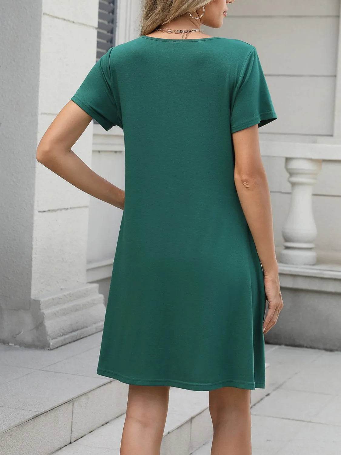 Pleated Front Round Neck Swing Dress - MARIGOLD