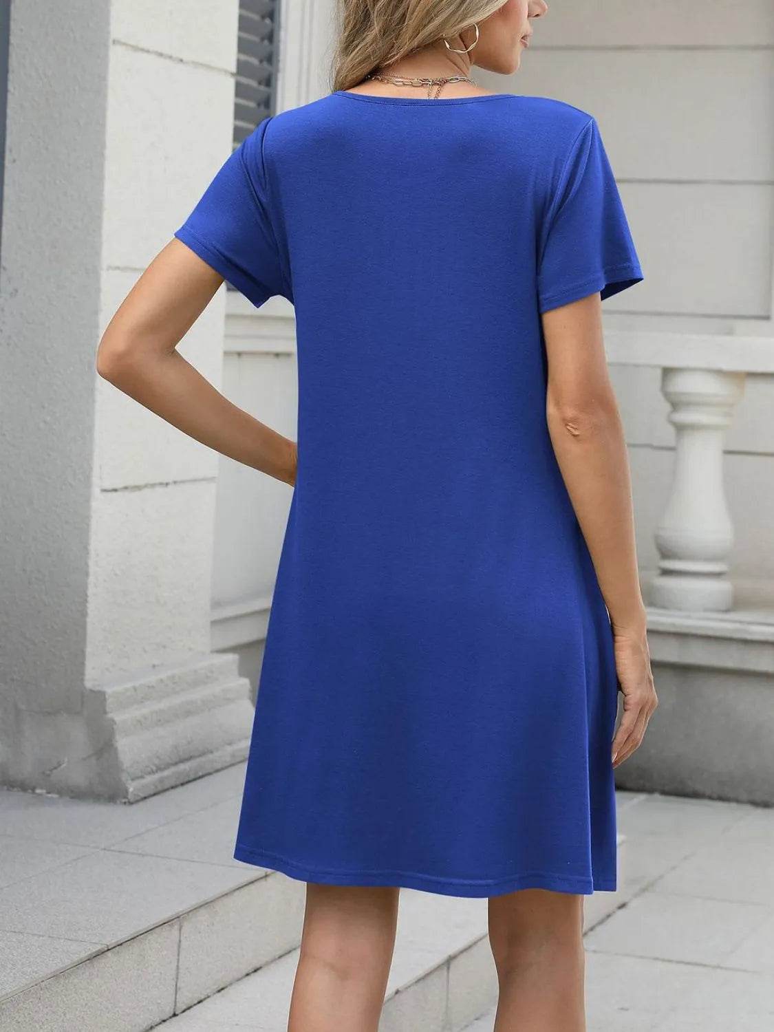 Pleated Front Round Neck Swing Dress - MARIGOLD