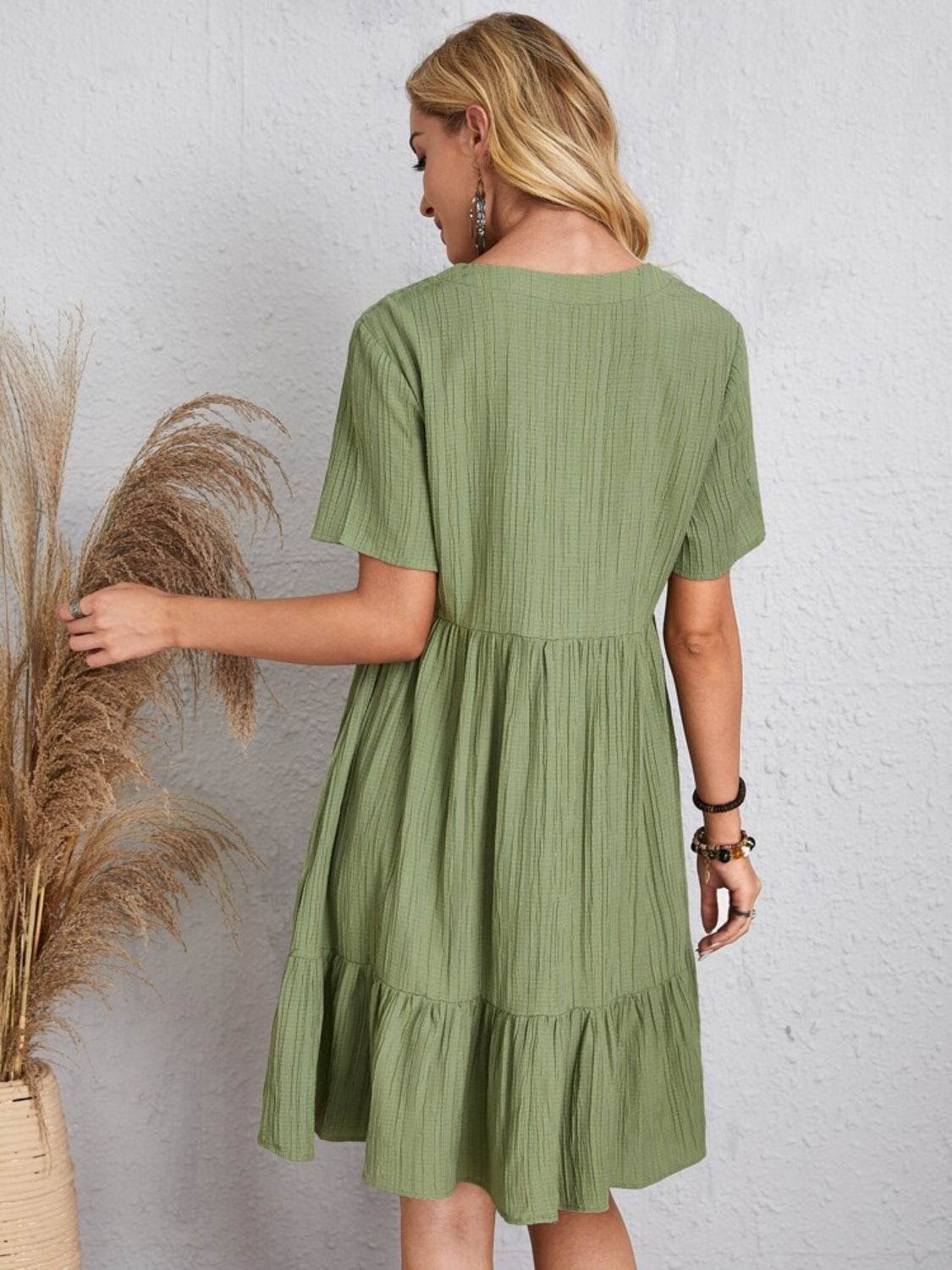 Full Size V-Neck Short Sleeve Dress - MARIGOLD
