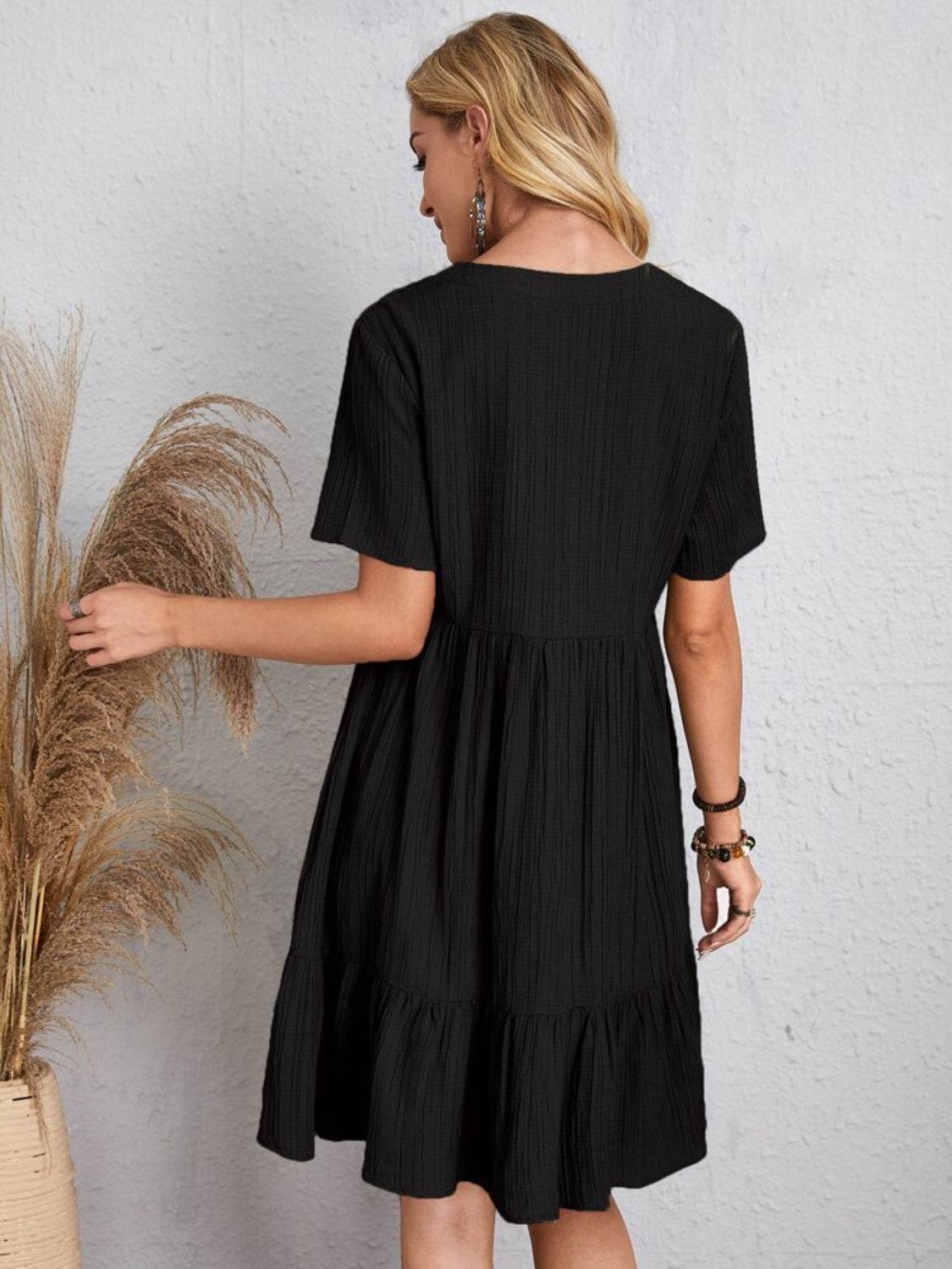Full Size V-Neck Short Sleeve Dress - MARIGOLD