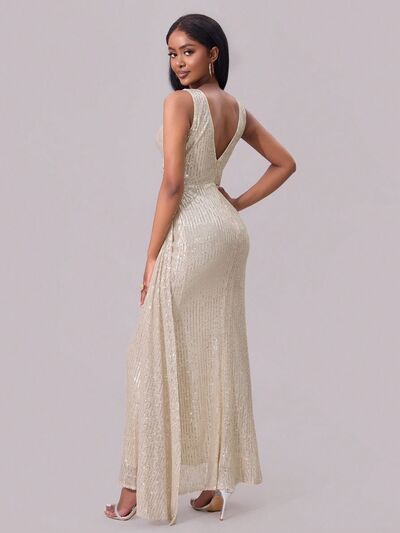 Slit Sequin Surplice Sleeveless Maxi Dress - MARIGOLD
