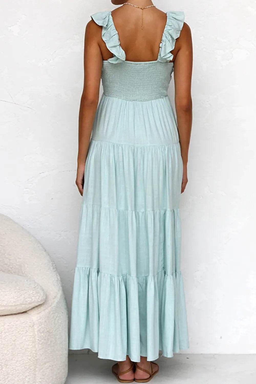 Plunge V-Neck Tiered Maxi Dress - MARIGOLD