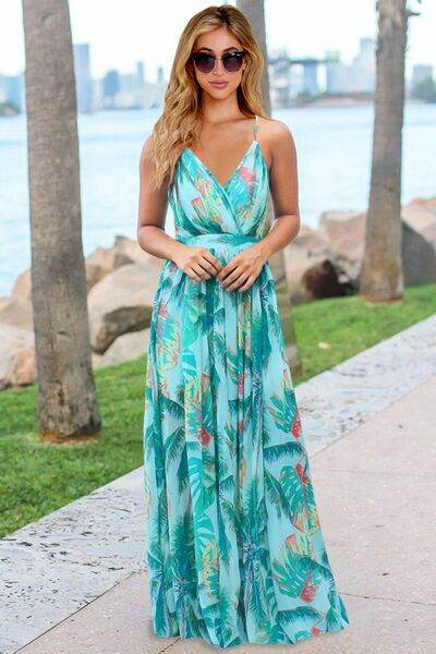 Crisscross Printed Surplice Cami Dress - MARIGOLD