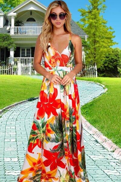 Crisscross Printed Surplice Cami Dress - MARIGOLD