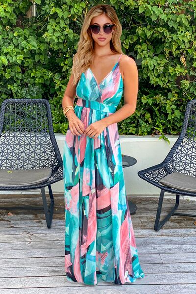 Crisscross Printed Surplice Cami Dress - MARIGOLD