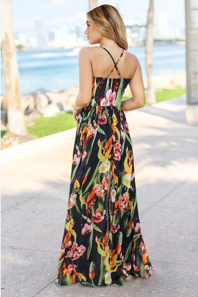 Crisscross Printed Surplice Cami Dress - MARIGOLD