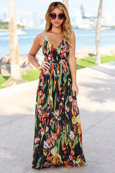 Crisscross Printed Surplice Cami Dress - MARIGOLD