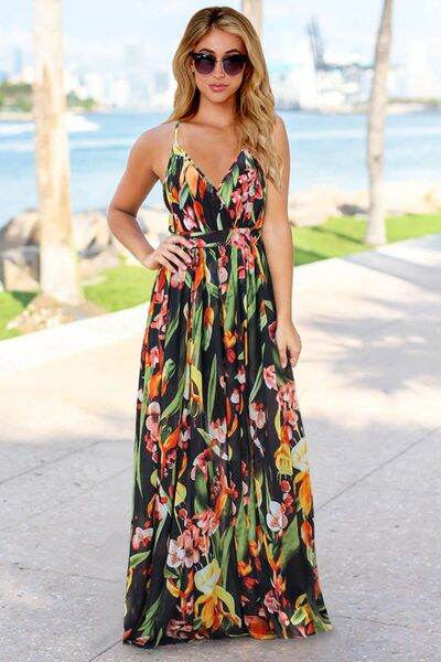 Crisscross Printed Surplice Cami Dress - MARIGOLD