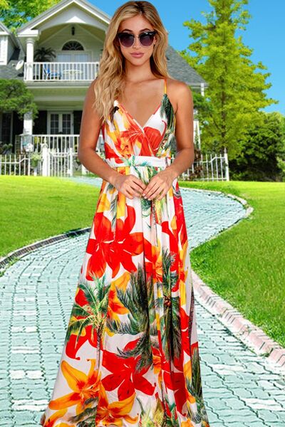Crisscross Printed Surplice Cami Dress - MARIGOLD
