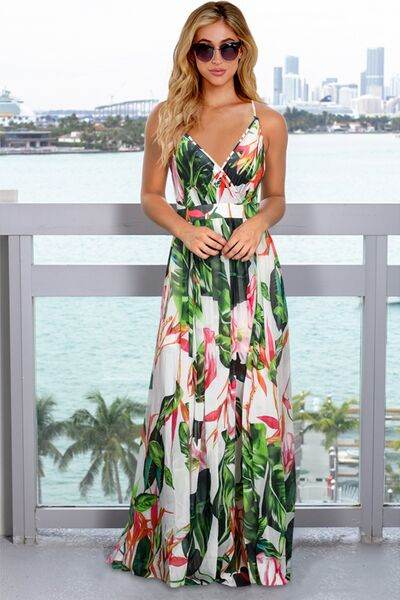 Crisscross Printed Surplice Cami Dress - MARIGOLD