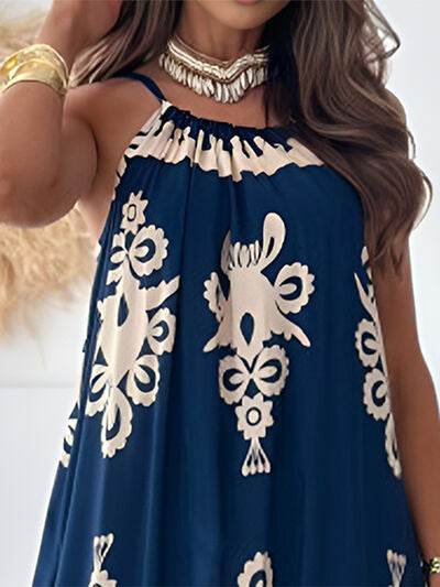 Printed Spaghetti Strap Sleeveless Maxi Dress - MARIGOLD