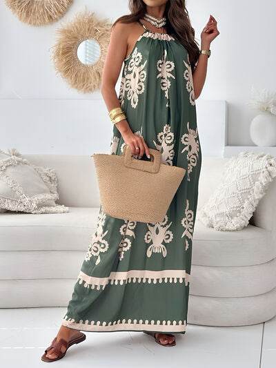 Printed Spaghetti Strap Sleeveless Maxi Dress - MARIGOLD