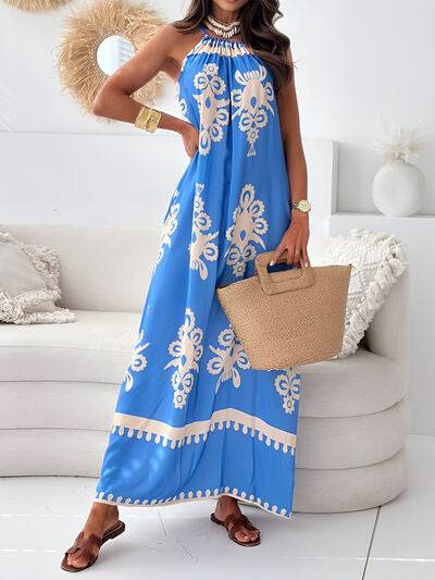 Printed Spaghetti Strap Sleeveless Maxi Dress - MARIGOLD