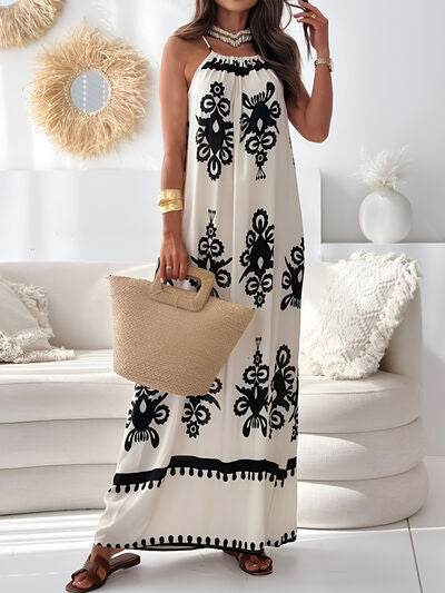 Printed Spaghetti Strap Sleeveless Maxi Dress - MARIGOLD