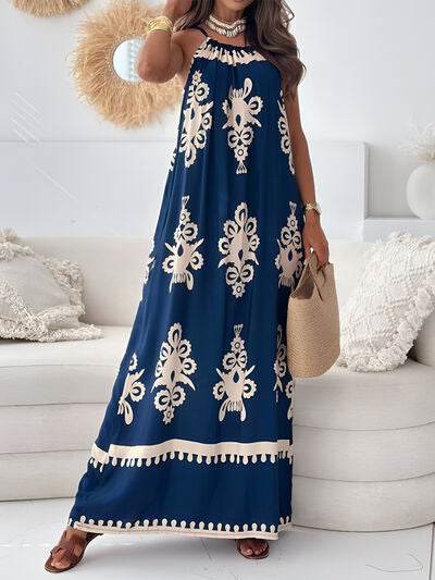 Printed Spaghetti Strap Sleeveless Maxi Dress - MARIGOLD
