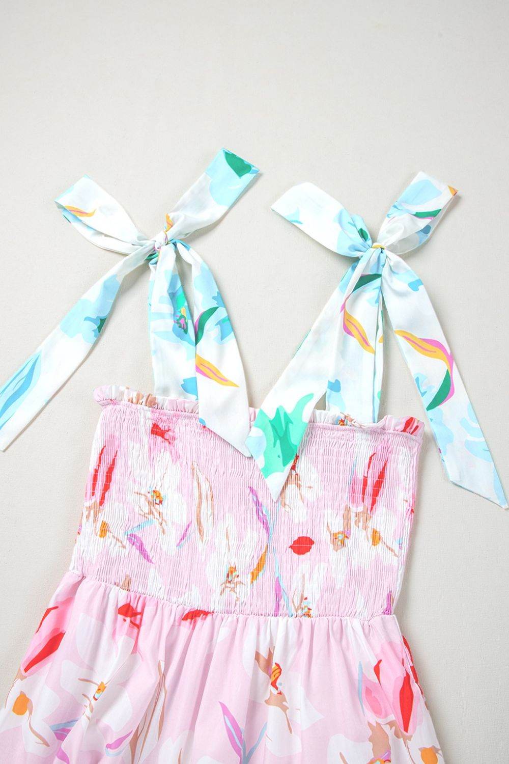 Pink Floral Tie-Shoulder Smocked Maxi Dress - MARIGOLD