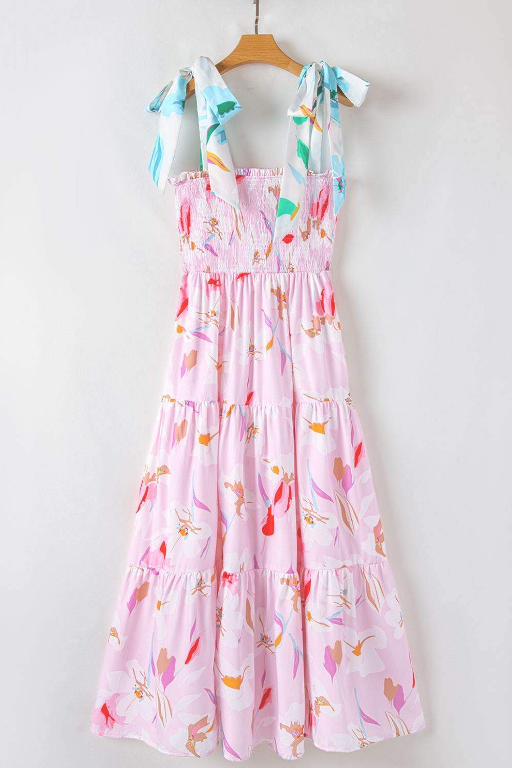 Pink Floral Tie-Shoulder Smocked Maxi Dress - MARIGOLD