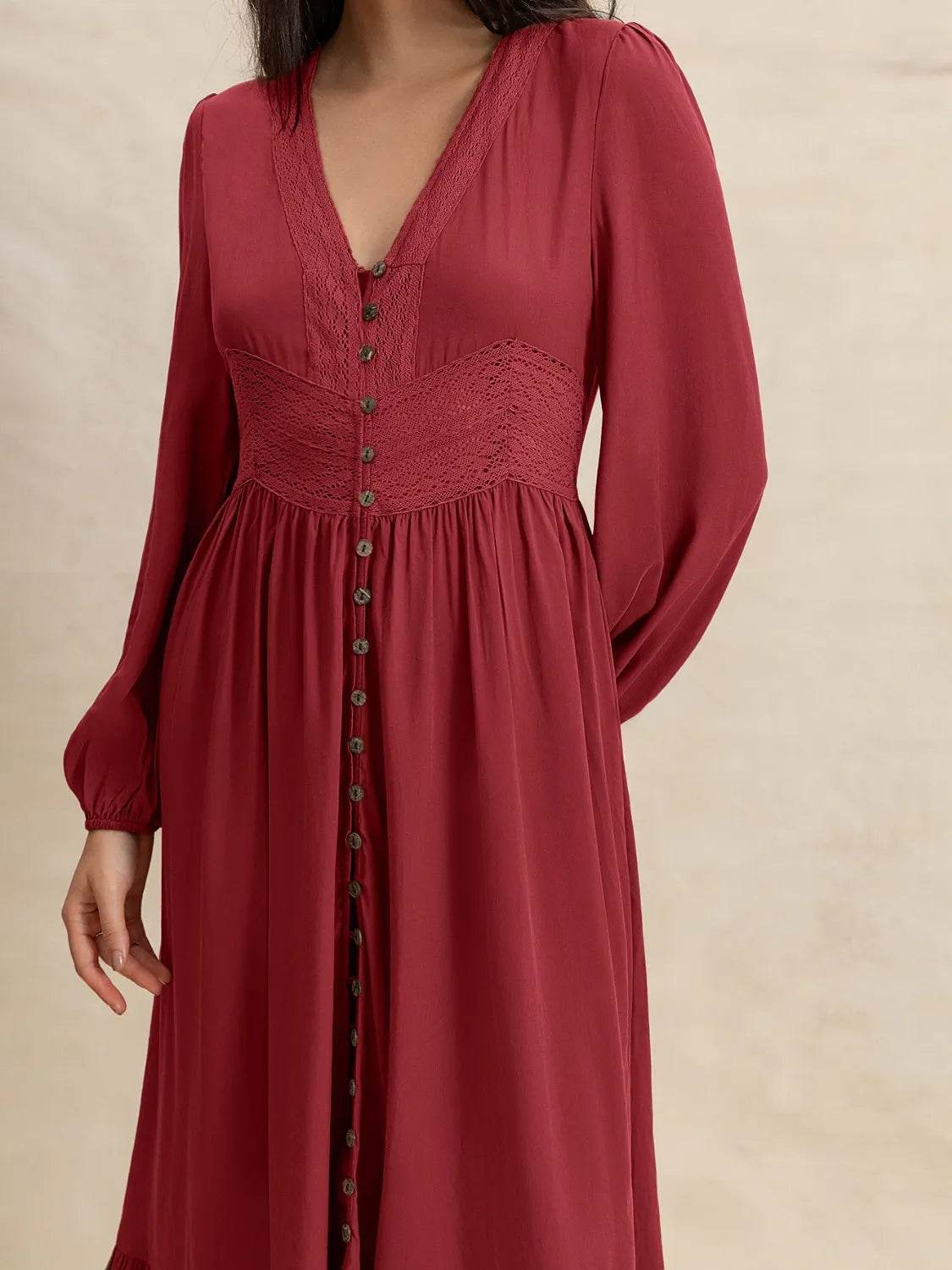 Boho Long Sleeve V-Neck Maxi Dress - MARIGOLD
